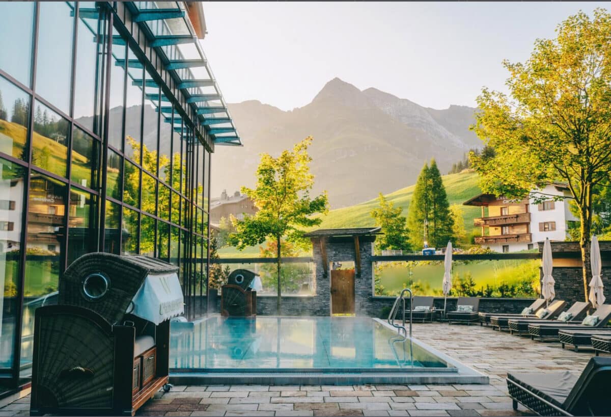 Pool and mountain background
