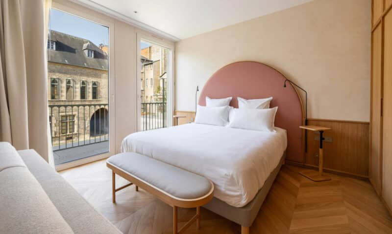 Modern hotel room with natural light