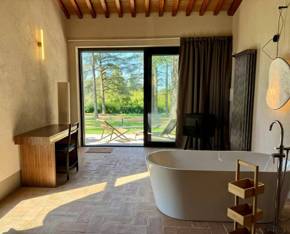 Bathroom with large freestanding bath