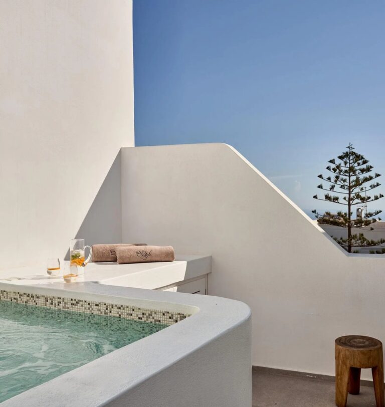 Private plunge pool on a whitewashed terrace at Alleys All-Suite Hotel & Spa, Pyrgos, Santorini