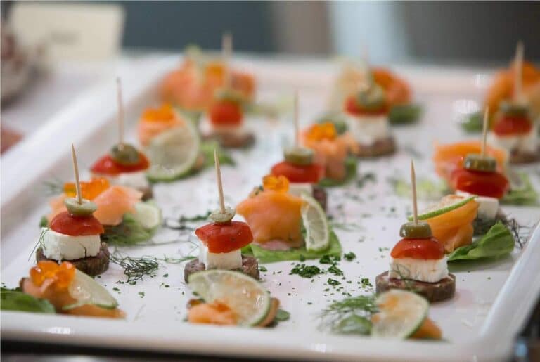 Platter of canapés at Delfino Blu Wellness Boutique Hotel, Agios Stefanos, Corfu